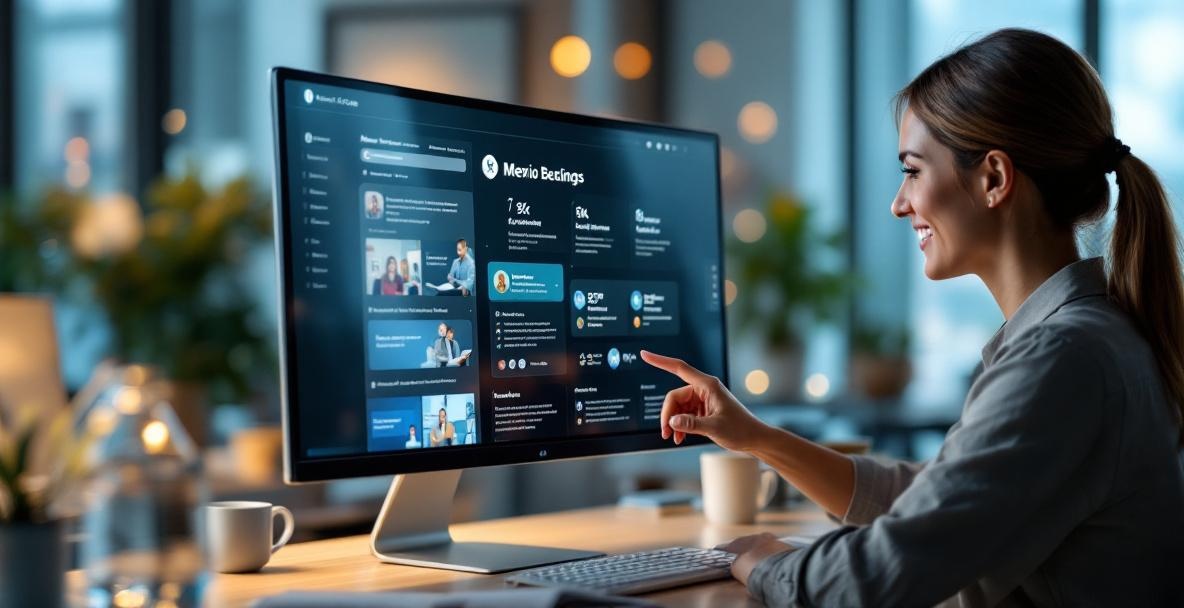 Modern website interface on monitor with professional user interacting, emphasizing ease of use.