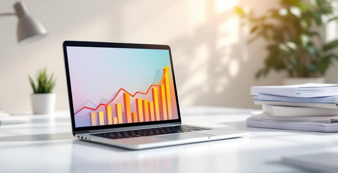 Workspace showing synergy with a laptop graph and organized content documents.